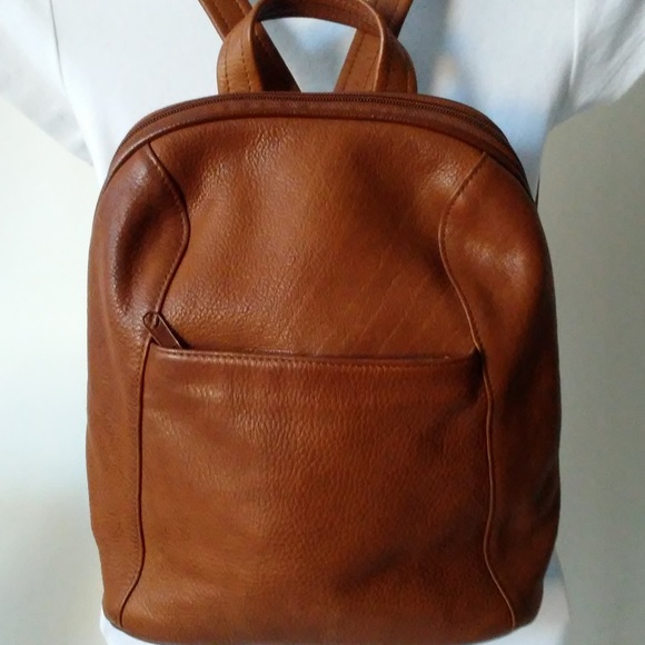 light brown leather backpack